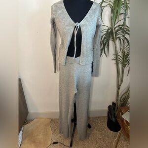 Sincerely Jules gray ribbed sweater flare pants lounge set small